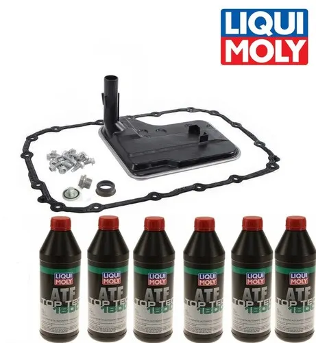 Illustration of bmw automatic gearbox filter 24152333825 with liqui moly atf 1800