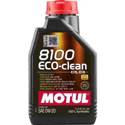 Illustration of motul 8100 eco-clean hybrid 0w-20 fully synthetic engine oil - 1 litre