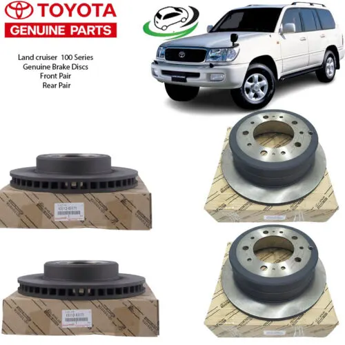 Illustration of toyota landcruiser 100 series front & rear pair of brake discs 43512-60171/ 42431-60280