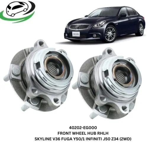 Illustration of 40202-eg000 front wheel hub assembly for nissan skyline v36, fuga y50/y51, infiniti j50 and z34 2wd - pair (rhlh)