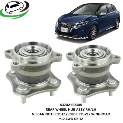Illustration of 43202-ed305 rear wheel hub assembly for nissan note e11/e12, cube z11/z12 and wingroad y12 4wd (2005-2012) - pair (rhlh)