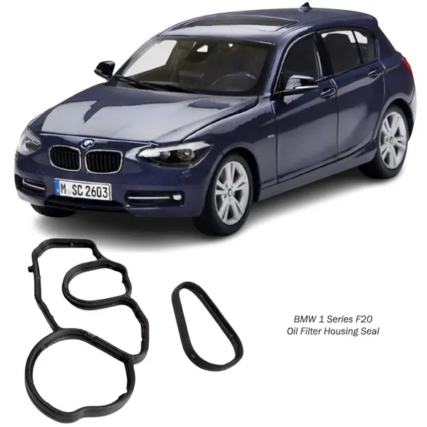 Illustration of bmw 1 series f20 with n13 engine oil cooler gasket / oil filter housing seal gasket kit 429.220