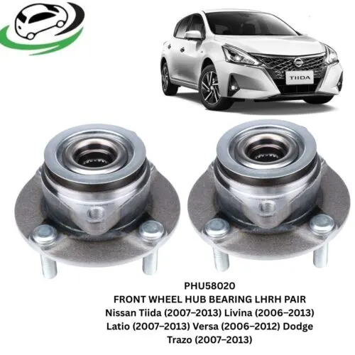 Illustration of phu58020 front wheel hub bearing for nissan tiida, livina, latio, versa and dodge trazo - pair rhlh