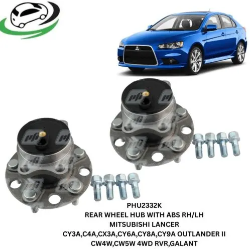 Illustration of phu2332k rear wheel hub assembly with abs for mitsubishi lancer, outlander ii, rvr and galant - pair (rhlh)