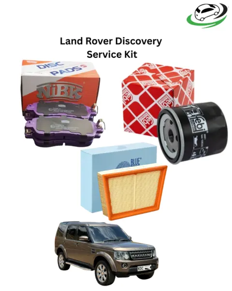 Illustration of land rover discovery service kit | febi oil filter, blueprint air filter & nib front brake pads