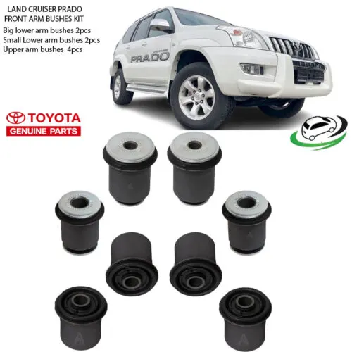 Illustration of toyota prado 120 series genuine front arm bushes kit 48655-60030 / 48654-60030 / 48632-60040