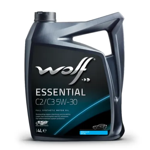 Illustration of wolf essential sn c2/c3 5w-30 synthetic engine oil 4l